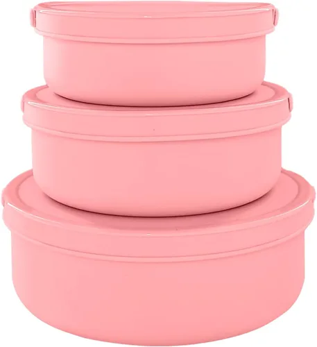 Vista 12 de Juego de 3 cuencos de silicona para almacenamiento de alimentos con tapas, aptos para microondas y congelador Amarillo claro
