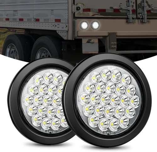 Vista 42 de Nilight Luces traseras para remolque, 2 unidades, 4 pulgadas, redondas, 12 LED, ámbar, cromado, marco, marcador, señal de giro, luz trasera