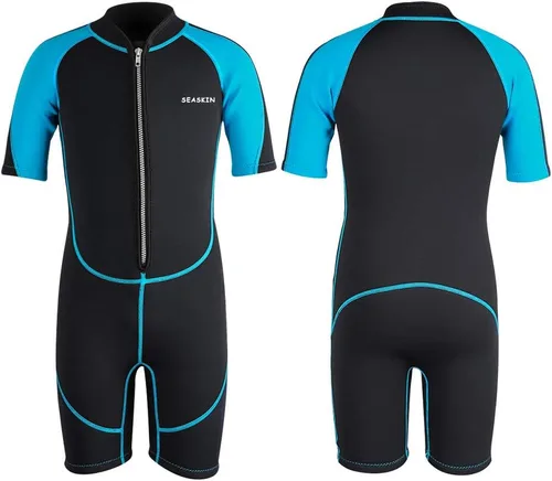 Vista 8 de Seaskin Traje de neopreno para niños para niños y niñas, 2 mm con cremallera frontal, trajes cortos de neopreno, 3 mm con cremallera trasera, traje