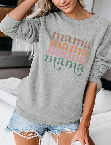 Vista 4 de Blooming Jelly Sudadera con cuello redondo y manga larga para mujer, con estampado de letras, estilo casual, con estampado de letras