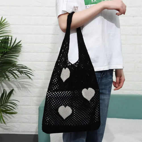 Vista 8 de Ovida Bolso de mano de ganchillo de malla, bolsa de playa Fairycore, bolso hobo de hadas, estilo grunge, bolso estético Y2K para mujeres y niñas