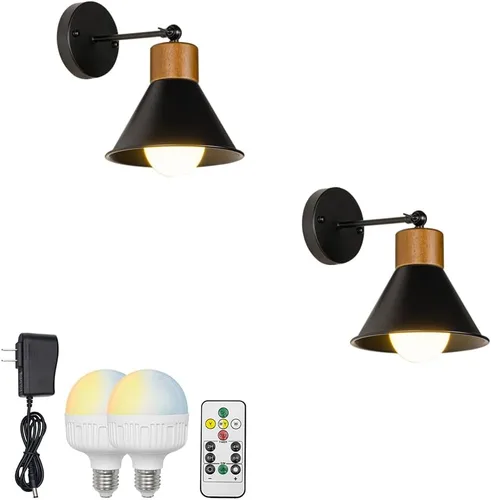 Vista 6 de 2 luces de pared con control remoto sin cable, retro, industrial, negro, lámpara de pared para decoración de pared para escaleras interiores