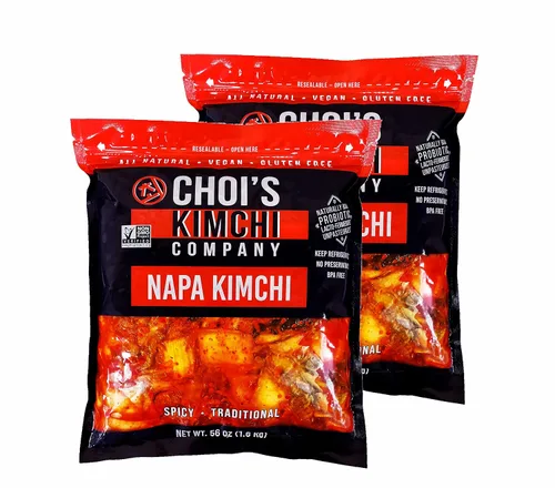 Vista 5 de Kimchi de col de napa picante de medio galón (3.5 libras) [vegano, sin gluten, sin OMG, probiótico] por Choi's Kimchi Co. Fabricado en Estados