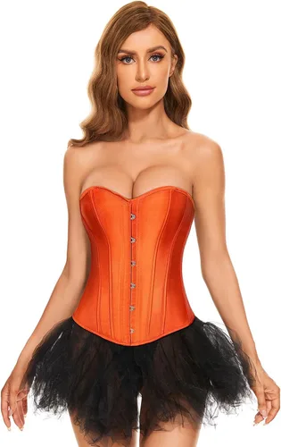 Vista 9 de LEACOOLKEY - Bustier de encaje para mujer, corsé sexy de busto alto, moldeador de cintura, top de corsé A-Negro