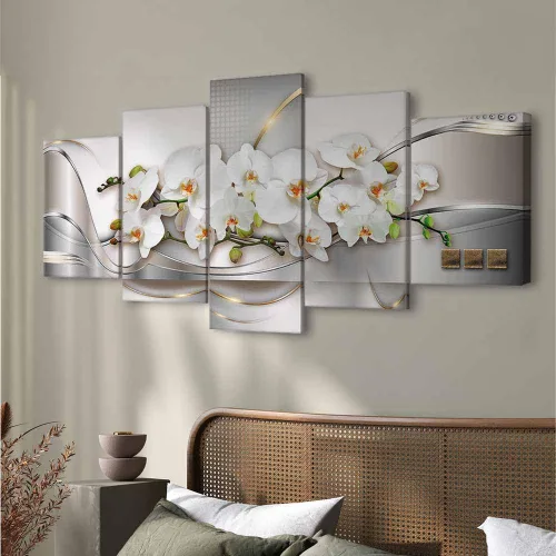 Vista 3 de Lienzo decorativo con impresión artística de diseño de orquídea de Artgeist Orquídea #01
