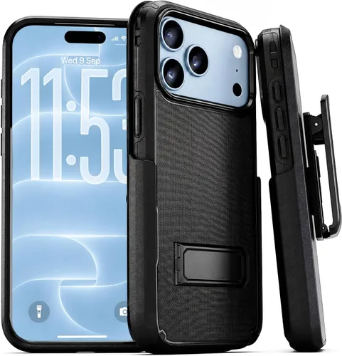Vista 23 de MOTIVE Funda para iPhone 15 con clip para cinturón y soporte, magnética Negro