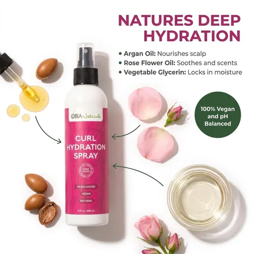 Vista 3 de OBIA Naturals Spray de hidratación para rizos – Hidratante refrescante, hidratante y nutritivo para cabello seco y rizos, 8 onzas.