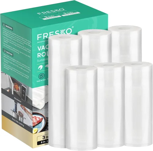 Vista 8 de FRESKO Rollos de bolsas de sellado al vacío 2 paquetes de 11" x 20', Bolsas de grado comercial para sellar una comida para almacenamiento