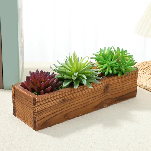 Vista 3 de Macetero de madera rústica de madera de cedro de 11.81 pulgadas, caja de ventana de madera de cedro para jardinería, balcón, patio, uso al aire libre