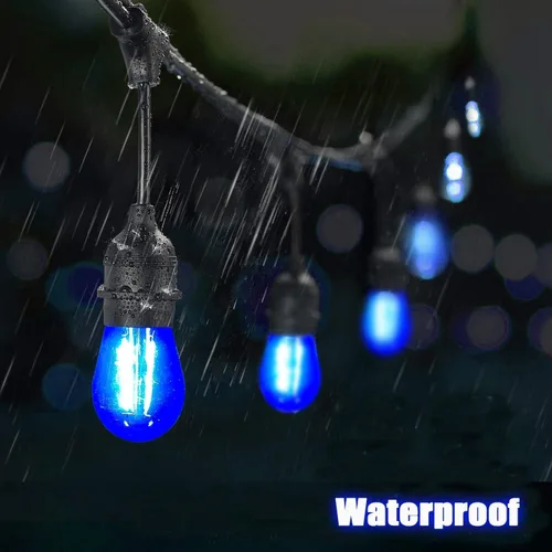 Vista 5 de Bombilla azul S14 de plástico de 2 W LED de repuesto para luces de cadena de luces interiores y exteriores, inastillable, base E26, filamento E26