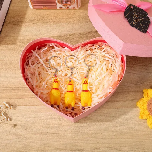 Vista 9 de NUOBESTY Paquete de 3 mini llaveros de pollo gritando para apretar, divertido colgante de pollo amarillo, lindo llavero novedoso para llaves