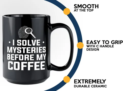 Vista 5 de Taza de café detective de 15 onzas, color negro - I solve mysteries - Oficial de policía policía patrulla detective sheriff aplicación de la ley