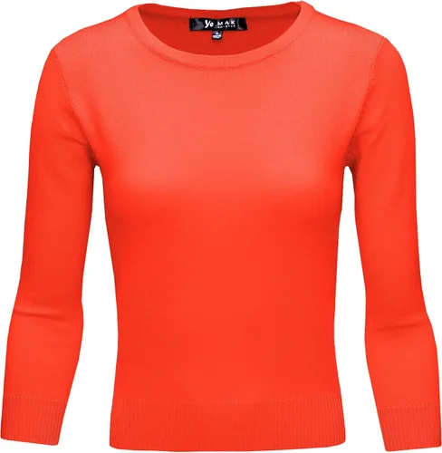 Vista 13 de YEMAK suéter de punto casual básico ligero con cuello redondo y manga 3/4 para mujer A.mk3636 - Negro