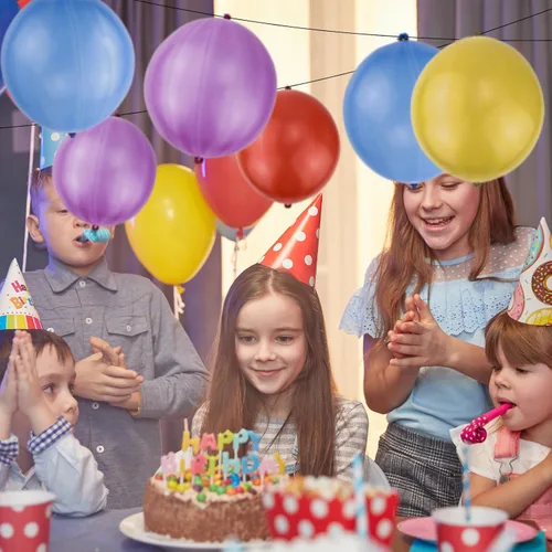 Vista 5 de RUBFAC Globos de perforación, globos de cumpleaños para niños, 25 bolas hinchables de neón gruesas y resistentes para fiestas, bolsas de regalo