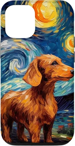 Vista 28 de Carcasa para iPhone 16 Dachshund Dog Starry Night Van Gogh Dachshund