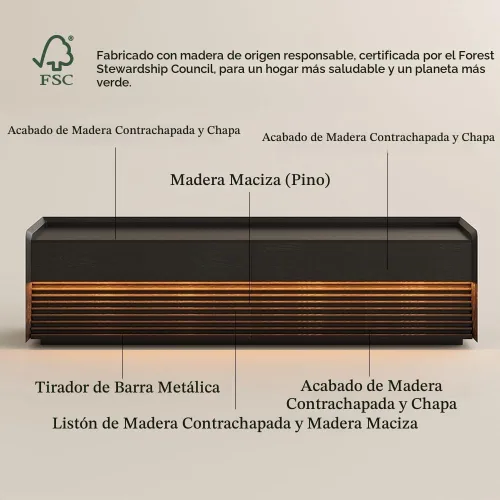 Vista 7 de POVISON Soporte de TV moderno de mediados de siglo totalmente ensamblado con luces LED ajustables, consola multimedia de madera, centro de Negro
