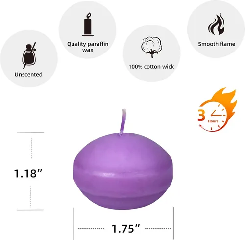 Vista 5 de Zest Candle Velas flotantes de 24 piezas, 1.75 pulgadas, morado