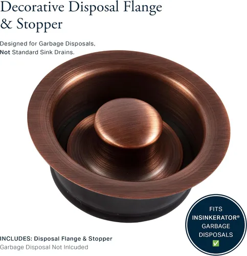 Vista 2 de Sinkology SinkSense - Brida de eliminación para fregadero de cocina con tapón, cobre antiguo, latón sólido, se adapta a drenaje estándar de 3.5