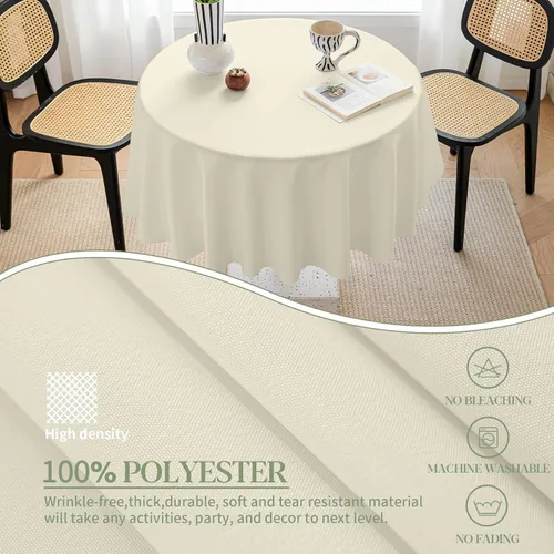 Vista 6 de BYDOLL Mantel redondo de 48 pulgadas para la parte superior de un máximo de 38 pulgadas de diámetro, color beige, lavable, al aire libre, resistente