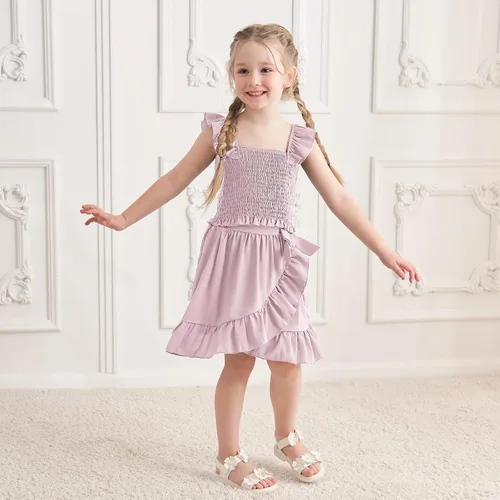 Vista 3 de CARETOO Conjunto de falda para niña, 2 piezas, vestido de verano sin mangas, parte superior con volantes, estampado floral, ropa para niños grandes