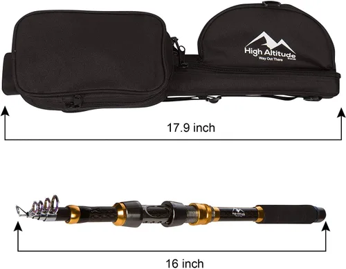 Vista 3 de High Altitude Brands Bastón de pesca telescópico portátil ligero, estuche y disponible con carrete giratorio, motocicleta, automóvil, senderismo