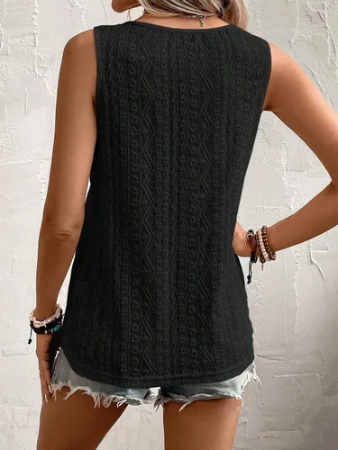 Vista 2 de SweatyRocks Camiseta sin mangas con cuello en V para mujer, con bordado, con ojales