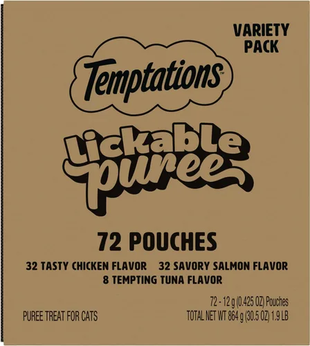 Vista 31 de Temptations Creamy Puree Golosinas Húmedas Exprimibles Lamibles para Gatos con Hígado de Res, Tubos de 0.42 oz., 4 Unidades, Paquete de 11 (44 Total)