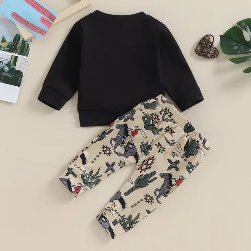 Vista 4 de Foidiccx Conjunto de ropa occidental para bebé niño pequeño, sudadera vaquera, pantalones deportivos, ropa de otoño e invierno