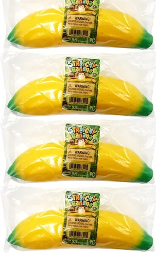 Vista 4 de JA-RU Juguete elástico de plátano (paquete de 4) – Juguete antiestrés de plátano esponjoso relleno de arena para niños, frutas esponjosas, juguete