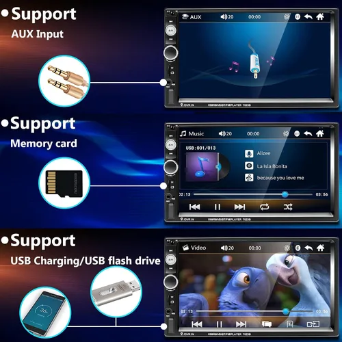 Vista 3 de Podofo - Estéreo de auto de doble DIN con radio, pantalla táctil Bluetooth de 7 pulgadas manos libres, Mirror Link, USB, SD, FM, receptor de audio