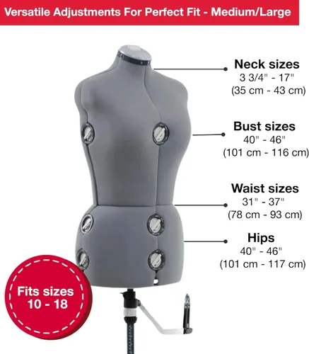 Vista 2 de SINGER Maniquí femenino ajustable gris para vestidos, tallas 10-18, apto para clavar alfileres, torso con guía de dobladillo de 360 grados, exterior