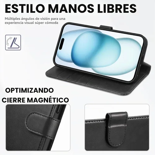 Vista 4 de TUCCH Funda tipo cartera para iPhone 15 Plus (6.7") 2023, 4 tarjeteros, color negro