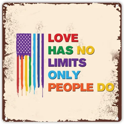 Vista 6 de UFunhome Letrero de hojalata con texto en inglés «Love Has No Limits Only People D», letrero de hojalata de pared con texto en inglés «Love Has No