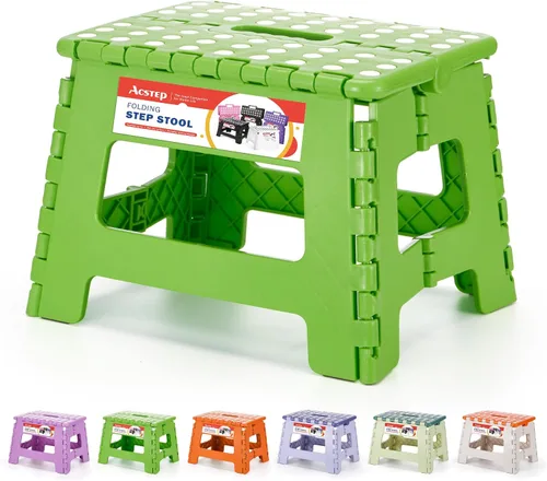 Vista 31 de ACSTEP Taburete plegable de 9 pulgadas, capacidad de 300 libras, taburetes plegables de plástico para niños y adultos, taburete plegable adecuado