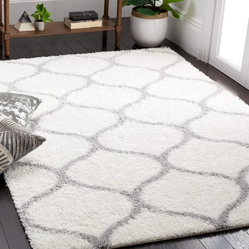 Vista 6 de SAFAVIEH Tahoe Shag Collection - Alfombra para pasillo, 2 x 9 pies, color beige y blanco, diseño de enrejado, no desprende pelusa y de fácil