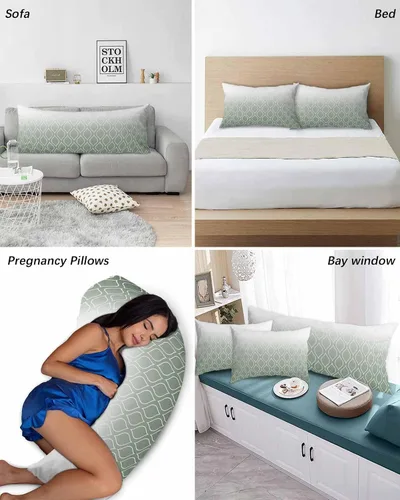 Vista 6 de Fundas de almohada de tamaño King de Marruecos verdes, fundas de almohada suaves para cama, fundas de almohada decorativas de lujo, funda de cojín