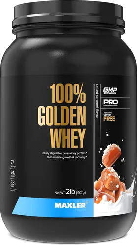 Vista 18 de Maxler Proteína de suero de leche 100% dorada, 0.94 onzas de proteína por porción, proteína de suero en polvo para antes del entrenamiento