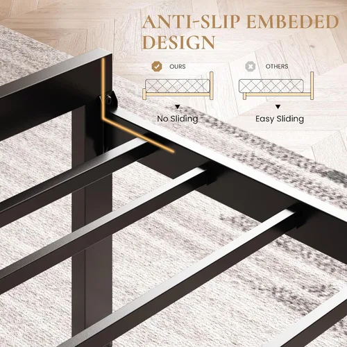 Vista 5 de SHA CERLIN Base de cama de plataforma tamaño individual con estructura de metal, cabecero tapizado de cuero PU con botones, base de colchón con 31.5