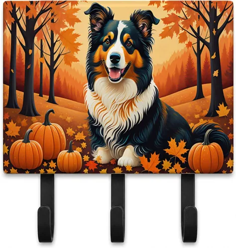 Vista 13 de Affenpinscher - Correa de otoño o llavero Affenpinscher Fall artwork on ceramic tile with three steel hooks for keys, leashes, towels