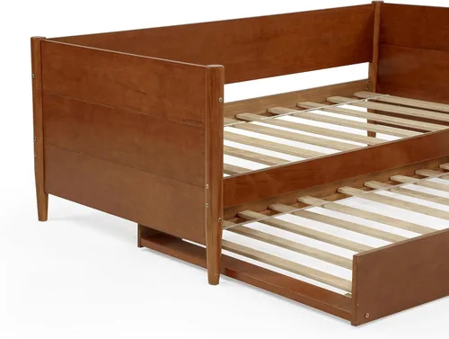 Vista 8 de Camaflexi Sofá cama y nido modernos Mid-Century/Madera maciza y fabricada/Cabecera de panel/No necesita somier/La base tiene 14 listones de Castañho