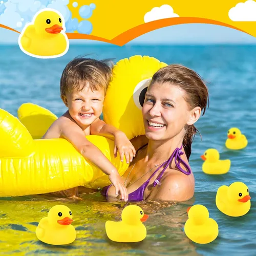 Vista 5 de Deekin 10 piezas de patos de goma amarillos grandes a granel grandes de pato chirriante de goma bañera flotante para decoración de fiesta