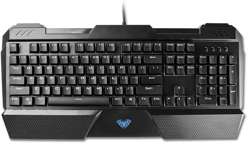 Vista 2 de Beastron Teclado mecánico con cable para juegos con interruptores azules, reposamuñecas, compatible con PC y Mac