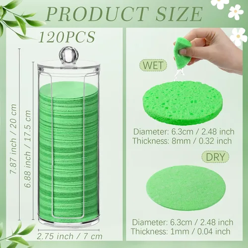Vista 2 de 120 esponjas faciales comprimidas, exfoliantes faciales naturales, esponjas faciales desechables para limpieza, almohadillas faciales redondas