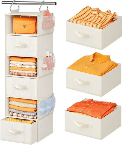 Vista 8 de Pipishell Organizador colgante de armario con 6 estantes, estantes colgantes para armario con 3 cajones extraíbles y bolsillos laterales