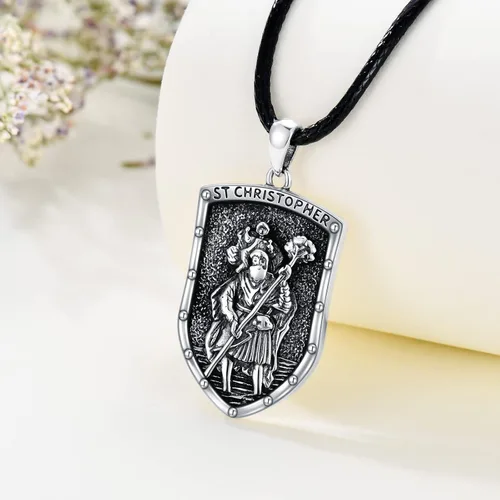 Vista 9 de VONALA Collar de medalla de San Miguel/San Benito/San Cristóbalo/Virgen María/Anubis Medalla de Plata de Ley Collar con colgante de medallón