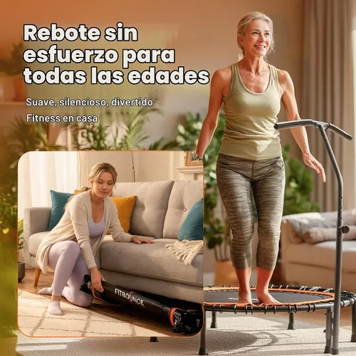 Vista 3 de MXL FIT Bounce PRO Bungee Rebounder - Premium Indoor Mini Trampoline for Adults, Silent Low-Impact Bounce, Half-Folding with Foldable Steel Legs &