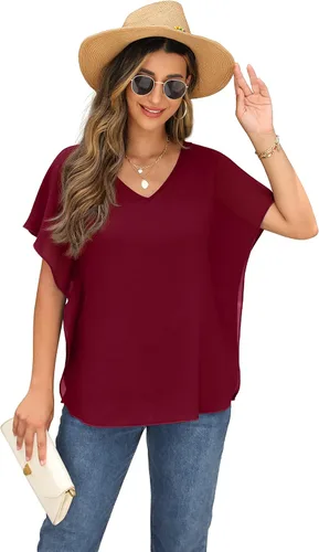 Vista 5 de QIXING Blusas elegantes de gasa sueltas para mujer, estilo casual de verano 2023