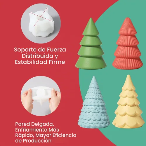 Vista 4 de BOOWAN Nicole Moldes de silicona apilables para árbol de Navidad con tapa, moldes modulares de silicona para hormigón Jesmonite, cemento hecho a