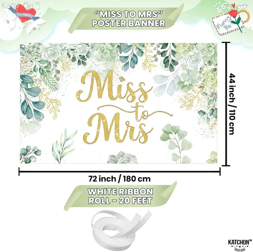 Vista 4 de KatchOn, Cartel verde de Miss to Mrs – XL, 72 x 44 pulgadas, telón de fondo de Miss to Mrs para decoraciones de despedida de soltera verde y dorado