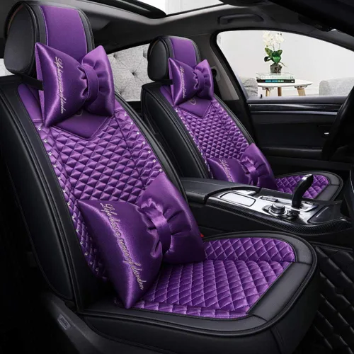 Vista 13 de Bling - Fundas de asiento de automóvil de seda y cuero retro con celosía, ajuste universal (negro básico)